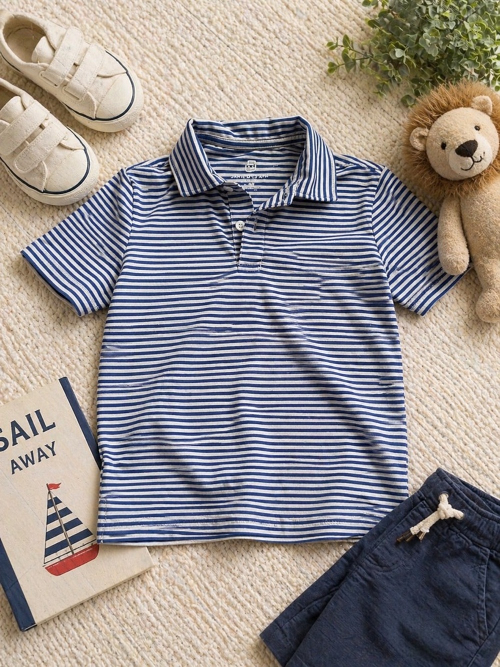 Class Club Boys Blue White Striped Polo Shirt Size 6/7 Performance Stretch